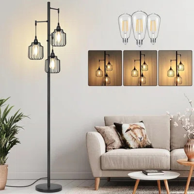 17 Stories Dimmable Floor Lamp With 3 X 800LM LED Edison Bulbs,Tall Standing Lamp For Living Room | Wayfair North America
