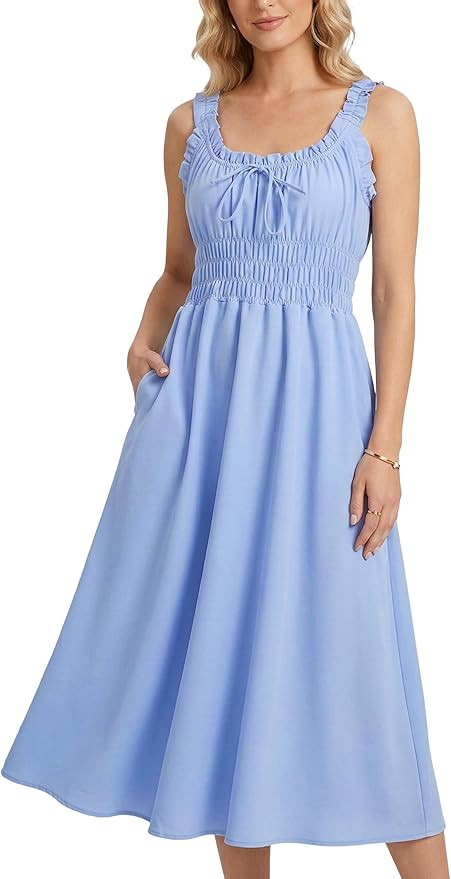 2026 Summer Sleeveless Long Beach Sundress Women Flowy Casual Smocked A-Line Boho Maxi Sun Dresse... | Amazon (US)
