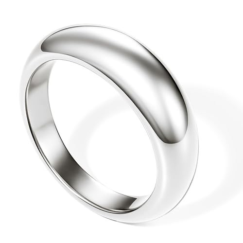 Poxtex Silver Chunky Rings for Women Non Tarnish, Silver Statement Rings, Stackable Wedding Band Jewelry Size 7 | Amazon (US)