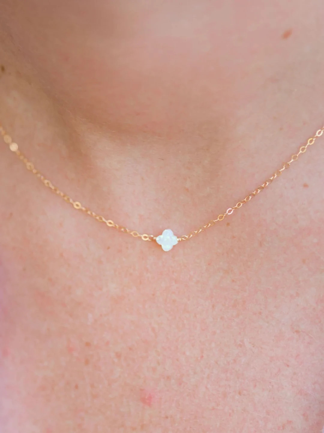 The CREW Necklace now in OPAL // Petite Opal Clover Quatrefoil Necklace // Opal Necklace // Opal ... | Etsy (US)