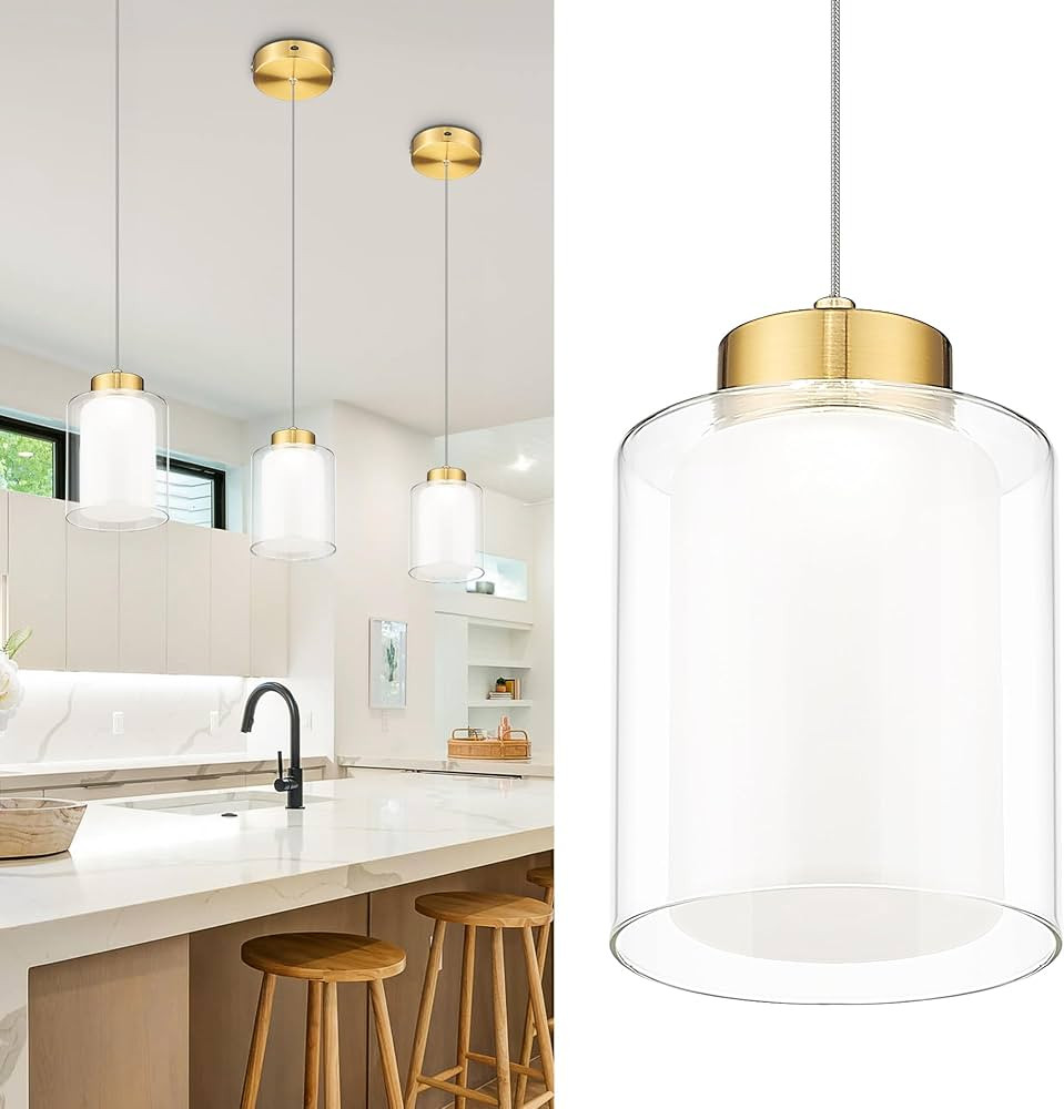 kudos Gold Pendant Light, Pendant Light Fixtures with Clear Glass and Milk Glass,Glass Pendant Li... | Amazon (US)