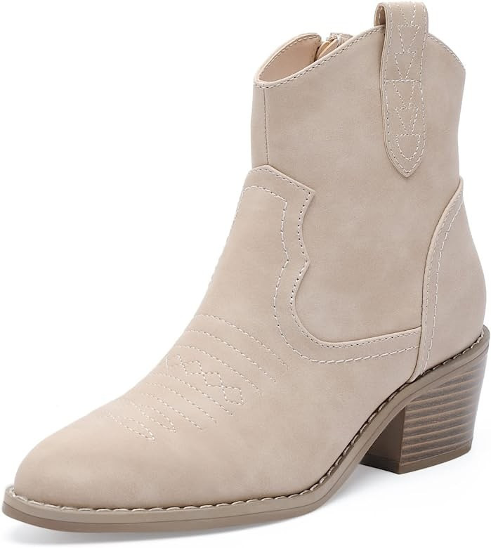 Cowboy Boots for Women Chunky Heel Embroidered Cowgirl Stitched Boots Pointed Toe Short Western A... | Amazon (US)