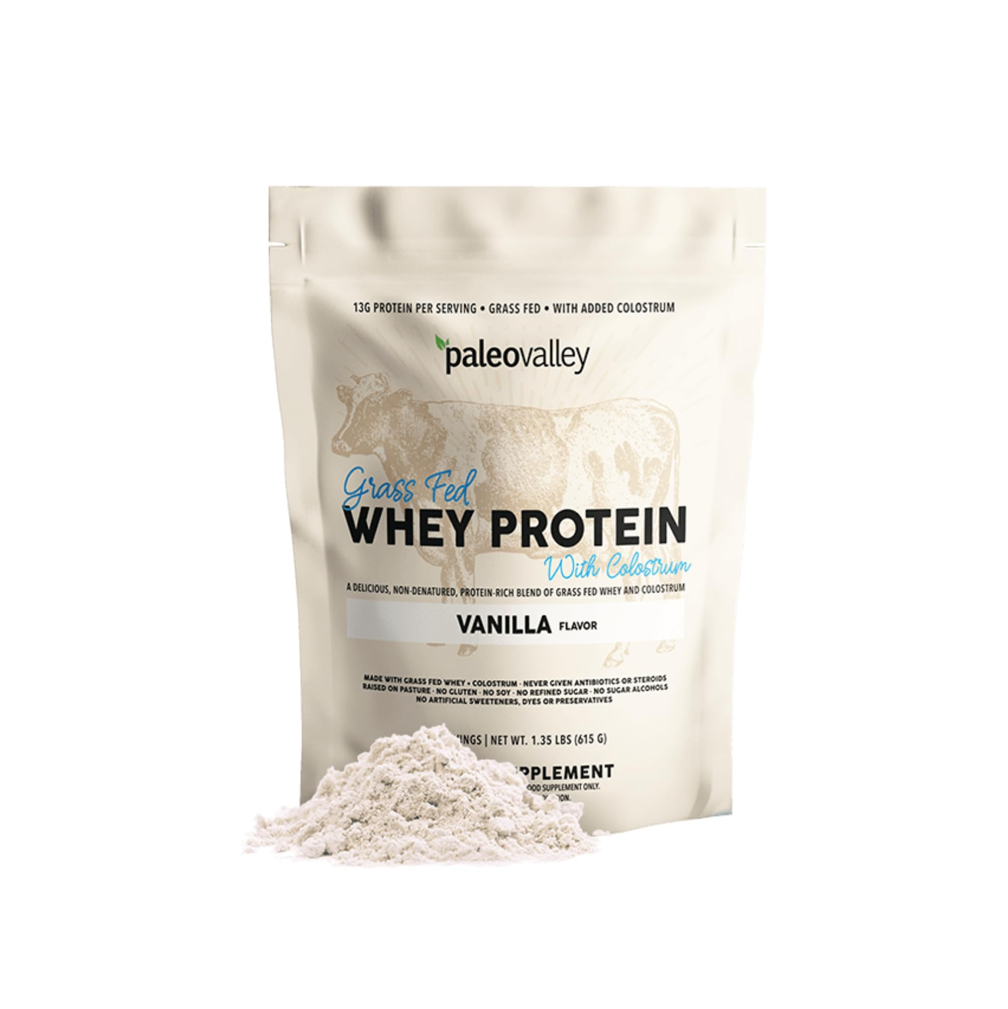 Paleovalley 100% Grassfed Whey Protein Powder with Colostrum, 30 Serving - Vanilla, 13g Protein, ... | Amazon (US)