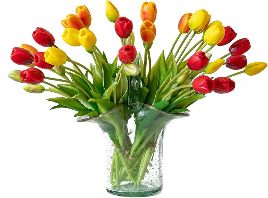 40pcs Artificial Tulips Flowers, Real Touch Latex Bouquet, Fake Tulips for Office Wedding Party H... | Amazon (US)