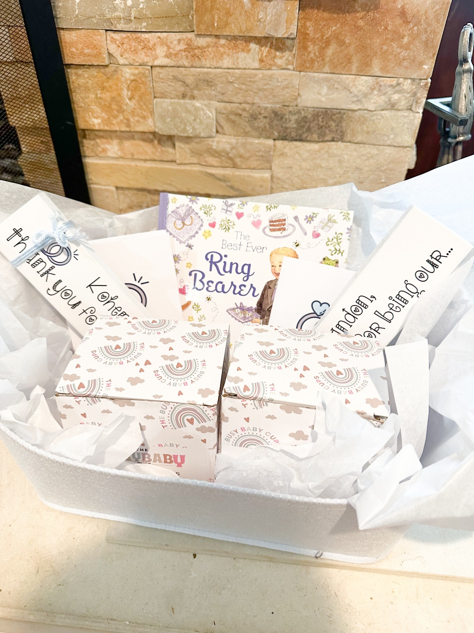 Non-cheesy ring bearer gift idea! Cups are from The Busy Baby Cups! 💍🐻