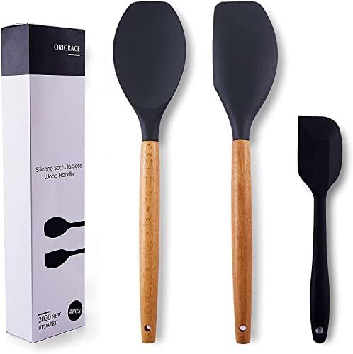 Amazon.com: ORIGRACE Heat Resistant Silicone Spatulas Set for Nonstick Cookware, Wooden Handle Ru... | Amazon (US)