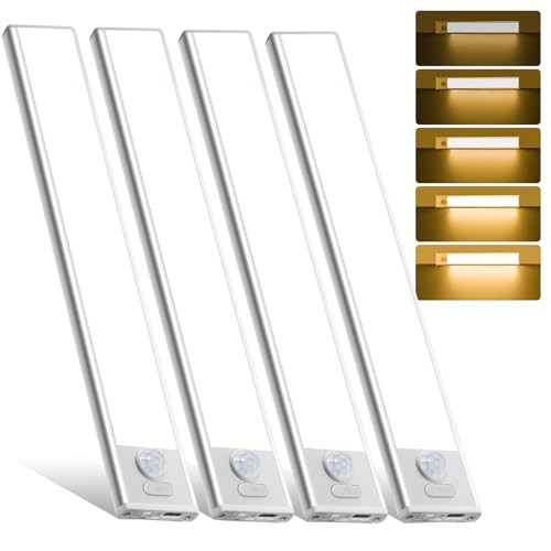 4 Pack Under Cabinet Lighting, Rechargeable Motion Sensor Light Indoor, Wireless Dimmable Magnetic Closet Lights, 32 LED Under Counter Lights for Kitchen, Wardrobe, Stairs, Warm Light | Amazon (US)