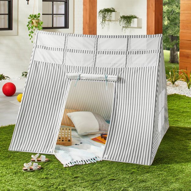 Kid&#39;s Striped Stargazing Play Tent White/Gray - Hearth &#38; Hand&#8482; with Magnolia | Target