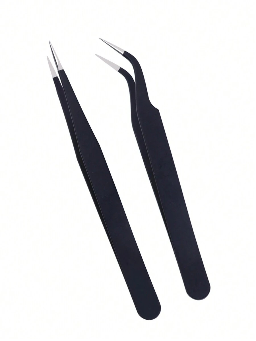2Pcs Anti-Static Precision Tweezers For Eyelash Extension Eyebrow Stainless Steel Tweezers Manicu... | SHEIN