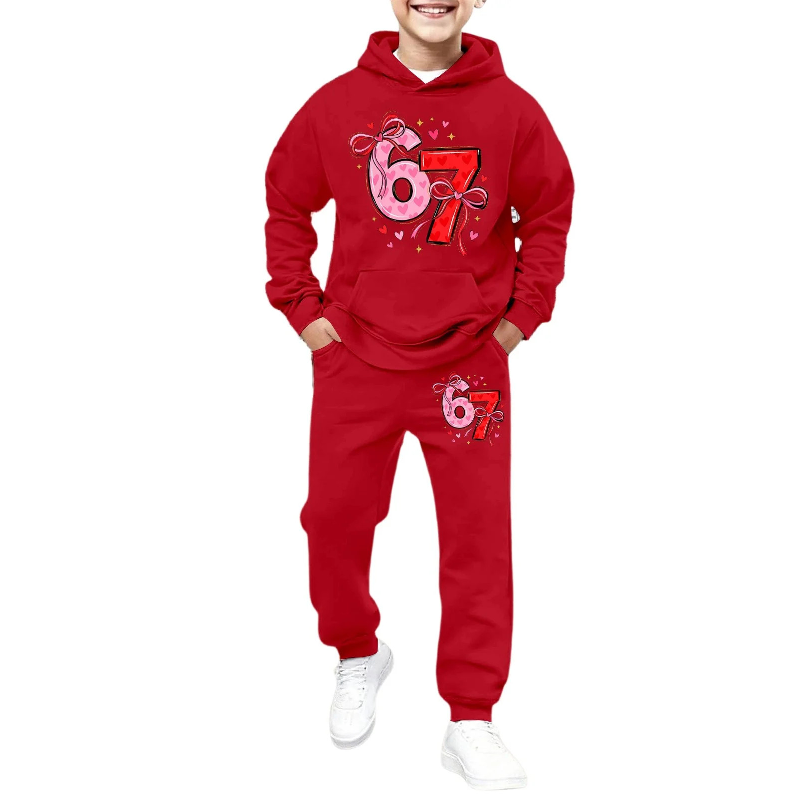 Boys Valentines Day Casual Print Hooded Tracksuit Warm Kids Jogger Outfit With Pocket Clothes | Walmart (US)