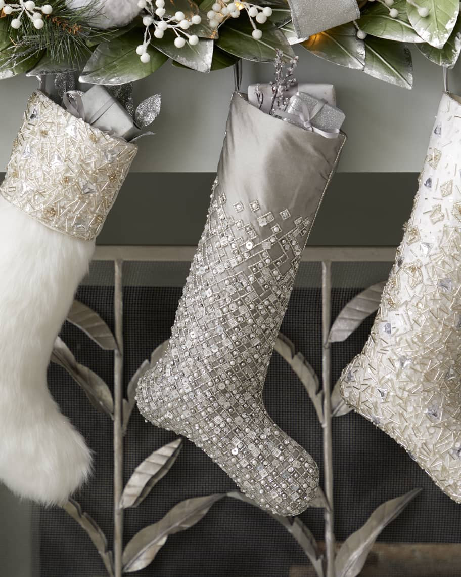 Kim Seybert Beaded Grid Holiday Stocking | Neiman Marcus
