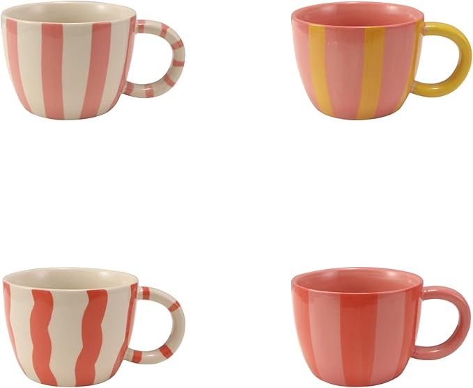 Creative Co-Op 4-Piece Hand-Painted Stoneware Striped Mug Set, Multicolor | Amazon (US)