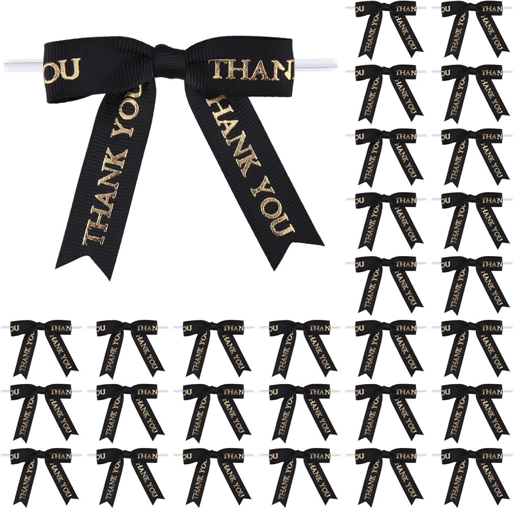 30 Pcs Thank You Gold Printed Ribbon Bows 2.5 Inch Twist Tie Crafts Small Bows for Gift Wrapping | Amazon (US)
