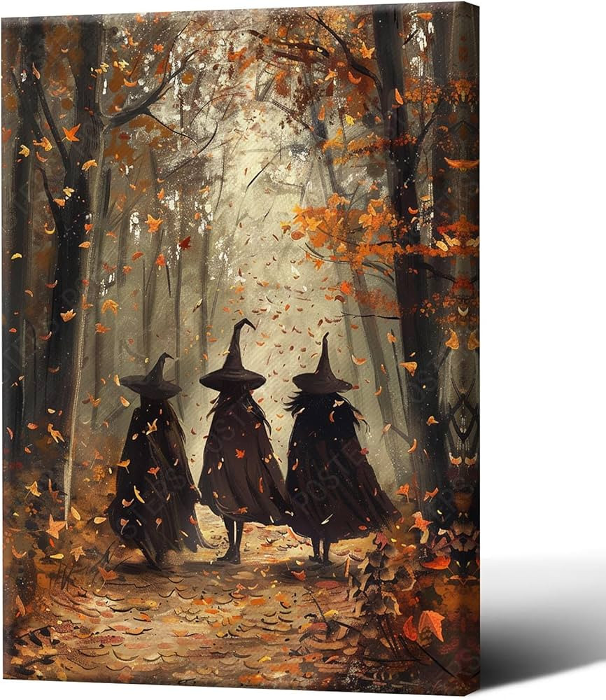 CKLEHYXI Halloween Decor Wall Art Print Three Witches In The Forest Vintage Posters Canvas Autumn... | Amazon (US)