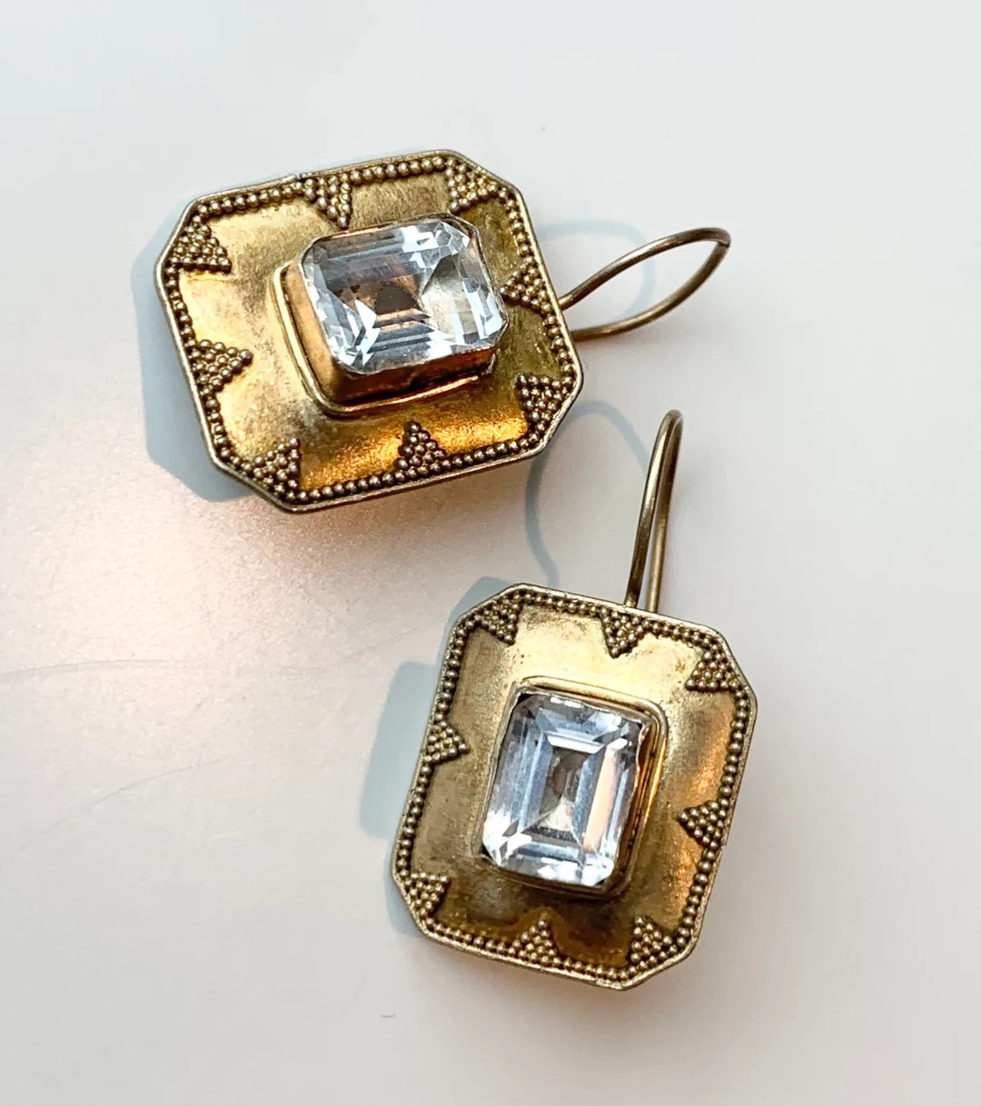 Vintage Deco Style Sterling Silver Gold Washed Crystal Earrings - Etsy | Etsy (US)