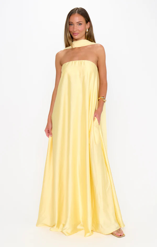 Tinsley Tube Dress ~ Pale Yellow Luxe Satin | Show Me Your Mumu