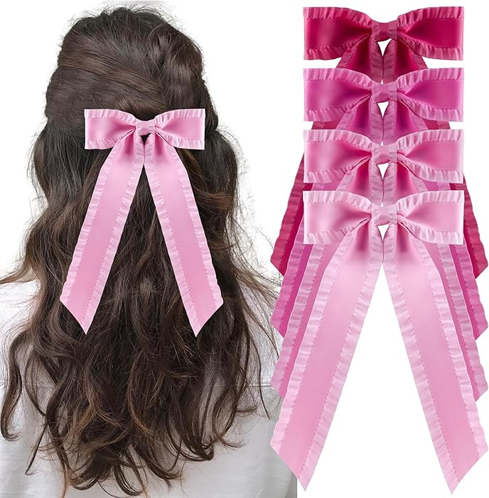 4PCS Ruffle Layered Hair Bows Alligator Clips Big Bowknot Barrettes Long Tail Tassel Hair Accesso... | Amazon (US)