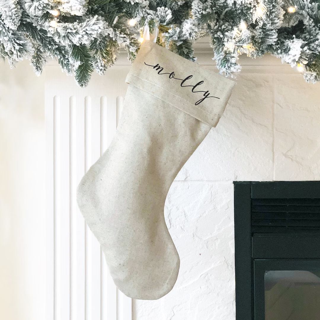 Personalized Christmas Stocking | Custom Name Stocking | Linen Stockings | Monogram Stockings | F... | Etsy (US)