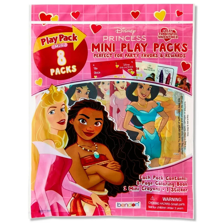 Disney Princess 8 Count Mini Play Pack with Small Coloring Book and Crayons, Valentine's Day Gree... | Walmart (US)