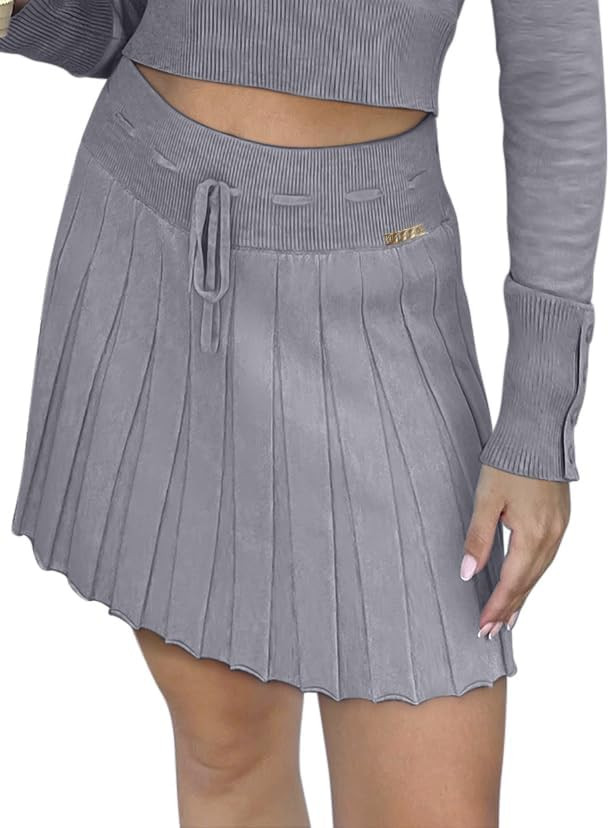 REORIA Women's Trendy Sexy High Waisted Pleated Skirts A Line Flared Going Out Mini Knit Skirts | Amazon (US)