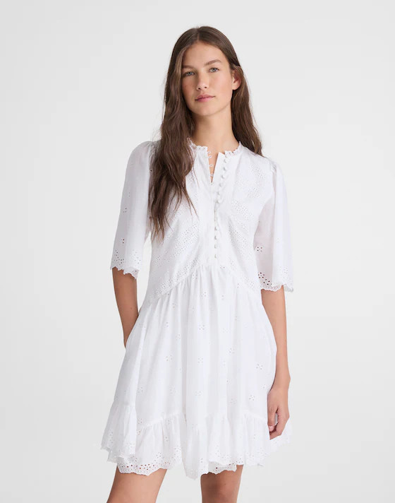 Eyelet Flutter Sleeve Mini Dress in Cotton | Madewell