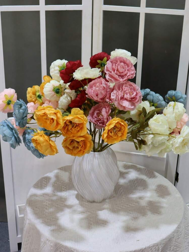 5-Head Artificial Peony Silk Flowers, Wedding Ceremony Decoration, Home Decor, DIY Craft Supplies... | SHEIN