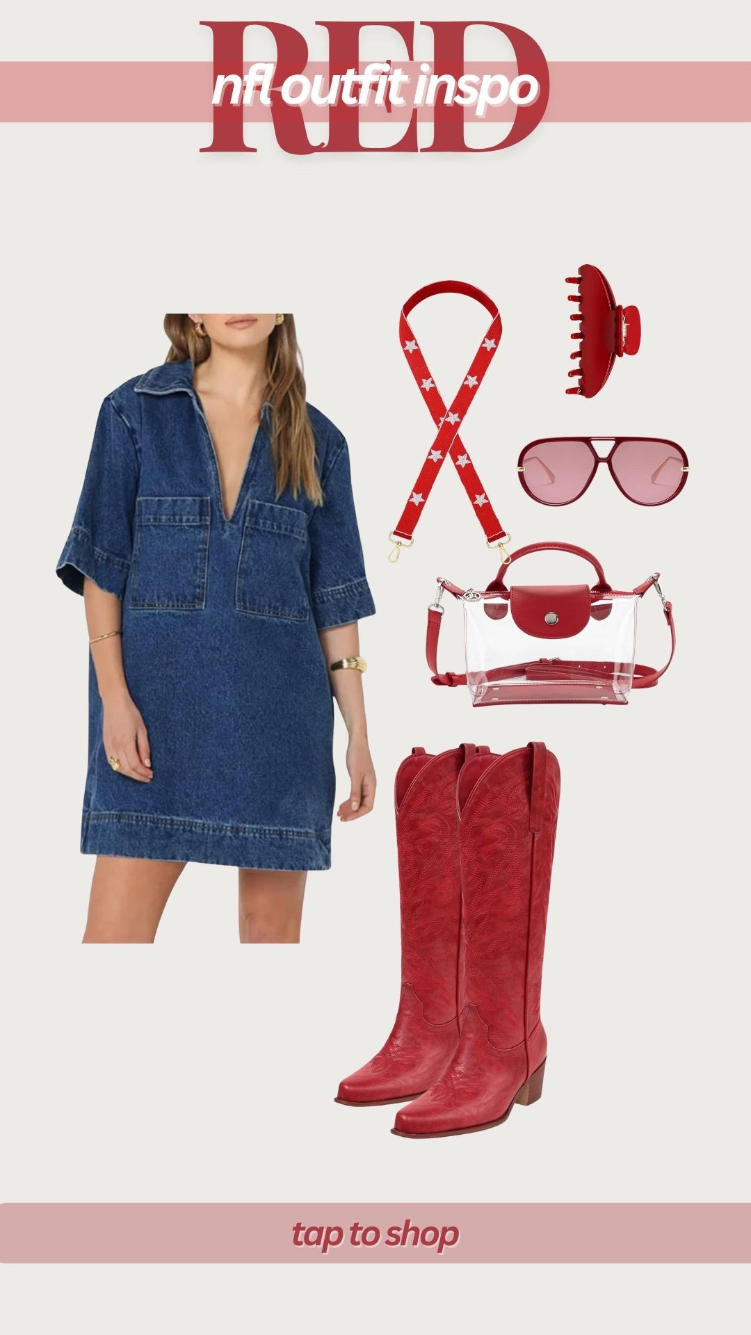 NFL game day outfit, football game outfit, blue and red outfit, red sports team outfit, Kansas City chiefs outfit, Arizona cardinals outfit, Atlanta falcons outfit, Buffalo bills outfit, Houston Texans outfit, New England patriots outfit, San Francisco 49ers outfit,
New York giants outfit, tampa bay buccaneers outfit