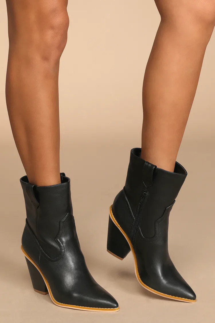 Ponyy Black Pointed-Toe Mid-Calf Booties | Lulus (US)