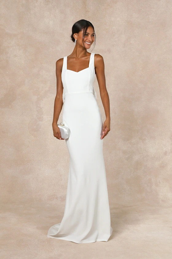 Romantic Glow White Backless Pearl Bow Maxi Dress | Lulus