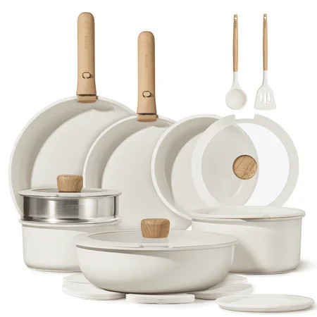 Carote 21 Pcs Nonstick Cookware Set, Pots and Pans Set with Detachable Handles, Oven/Dishwasher Safe, Stackable Kitchen Cooking Set, White Granite. | Walmart (US)