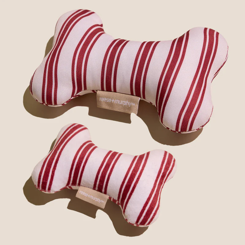 Red and White Striped Bone Shaped Plush Toy Bundle | Reese + Murphy LLC