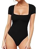 MANGOPOP Women's Square Neck Bodysuit Short Sleeve Shirt Tops | Amazon (US)