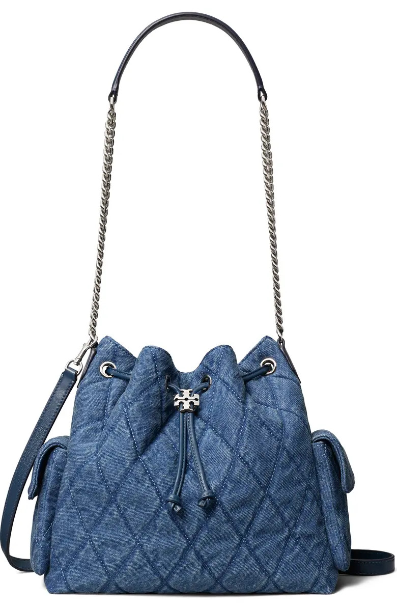 Tory Burch Charlie Quilted Denim Drawstring Shoulder Bag | Nordstrom | Nordstrom