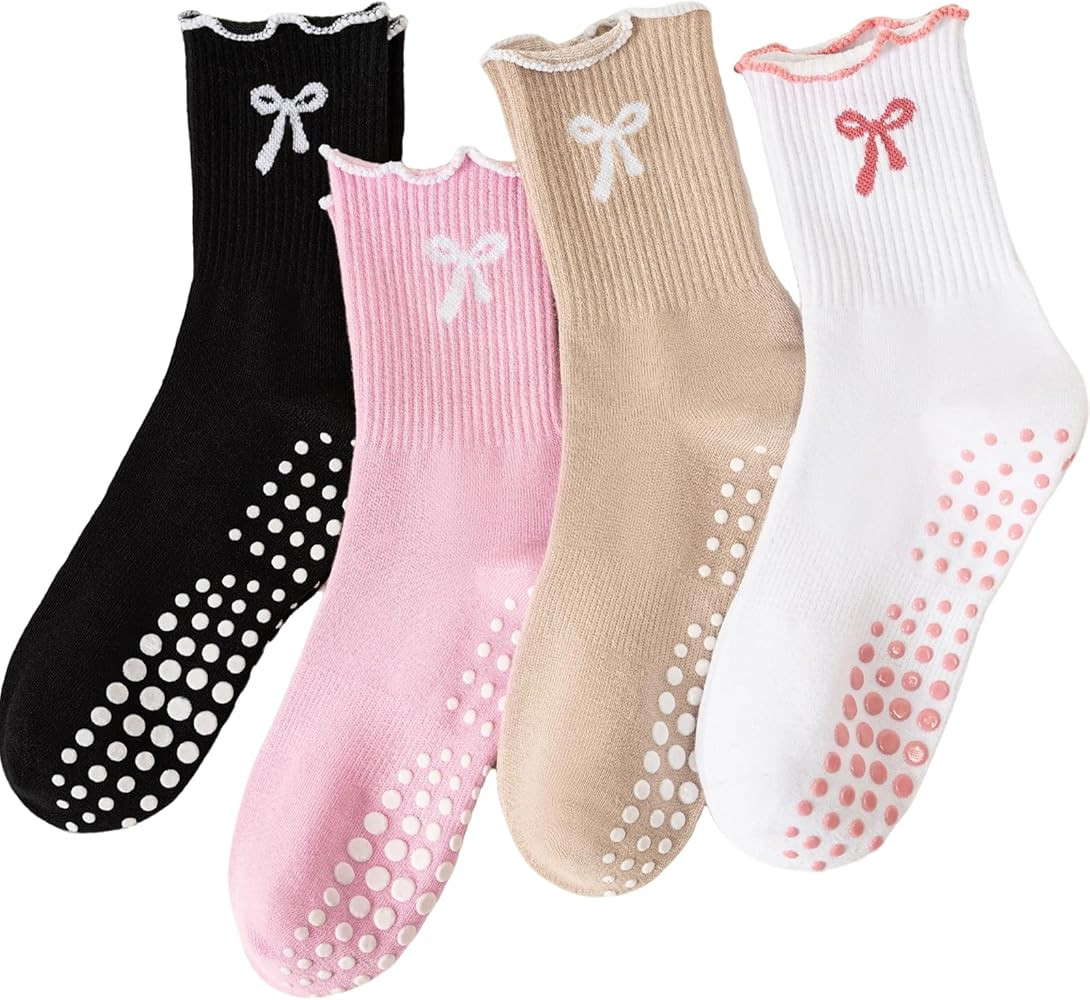 Pilates Grip Socks for Women Yoga Non Slip Grippy Socks Cute Ruffle Non Skid Athletic Crew Sock f... | Amazon (US)
