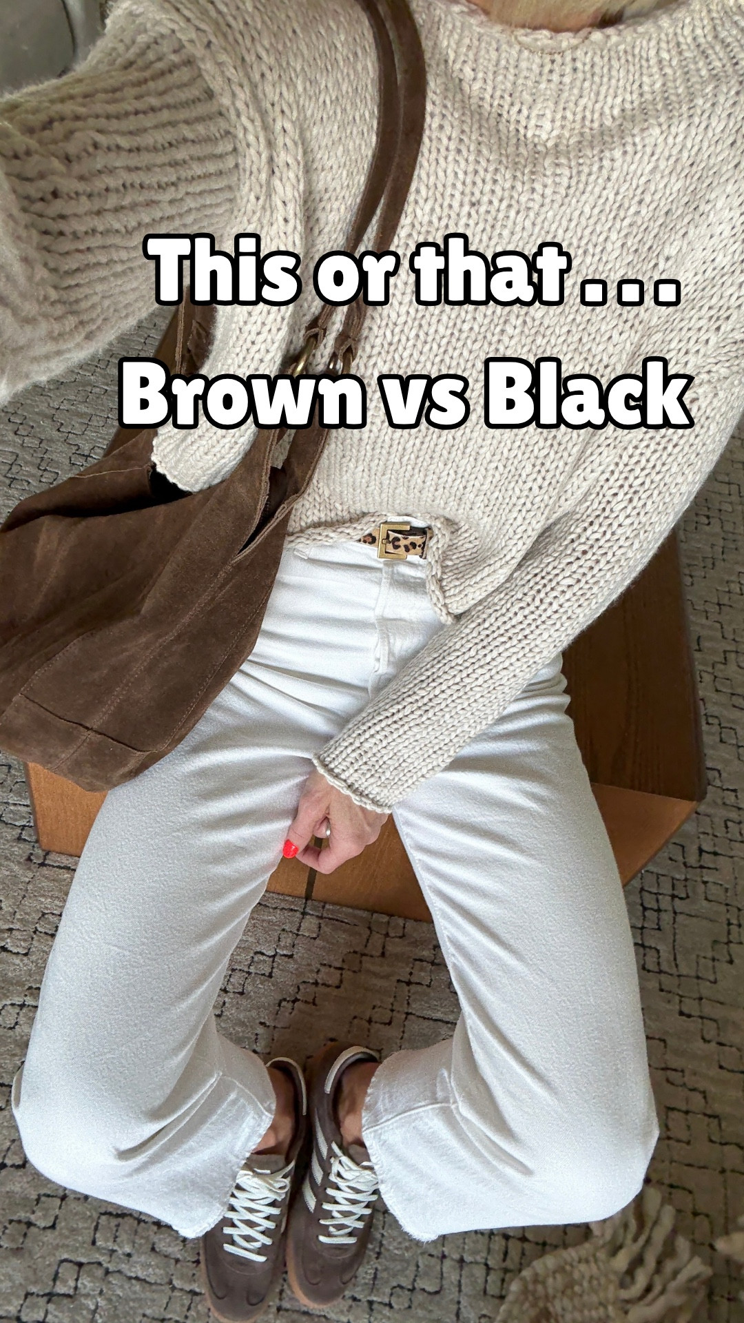 Two easy, neutral fall looks built around pieces I actually wear on repeat — my sneakers, favorite denim, cozy knits, and timeless accessories.
Sizing ~
Crew neck sweater fits tts (I sized up to a large in this one for an EXTRA oversized fit)
Black jeans: I sized down and cut a raw hem in this pair. It’s a baggy fit and I wanted to wear these higher on my hips. 
Roll neck sweater fits tts, and white jeans I suggest sizing up. 
Adidas always run Big! I sized down in both  pairs. 1/2 size in black & cream pair and a full size in brown pair. They may be a bit snug at first but both the leather & suede will stretch with wear. PLUS, I wearvery thin socks with them

#LTKOver40 #LTKFindsUnder50 #LTKActive