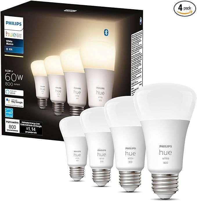 Philips Hue White A19 LED Smart Bulb, Bluetooth & Zigbee compatible (Hue Hub Optional), Works wit... | Amazon (US)