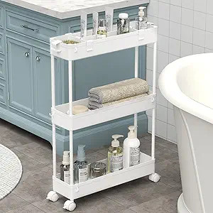 SPACELEAD Slim Storage Cart 3 Tier,Bathroom Organizer Rolling Utility, Mobile Shelving Unit Slide... | Amazon (US)