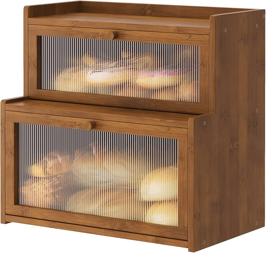 Double Layer Bamboo Bread Box for Kitchen Counter,Bread Holder,Countertop Bread Storage with Wind... | Amazon (US)