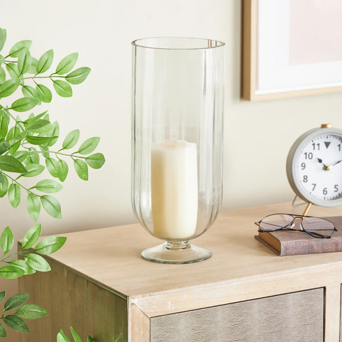 Perry And Grey Glass Ribbed Candle Holder With Elevated Base | Wayfair North America