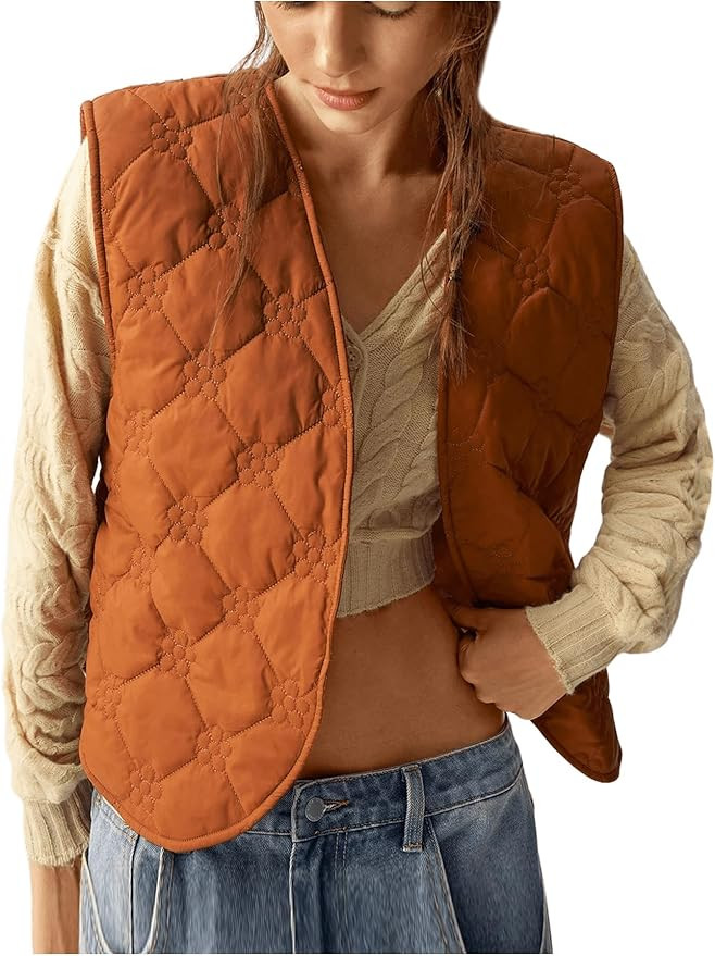 Verdusa Women's Sleeveless Quilted Vest Jacket Floral Open Front Lightweight Outerwear | Amazon (US)