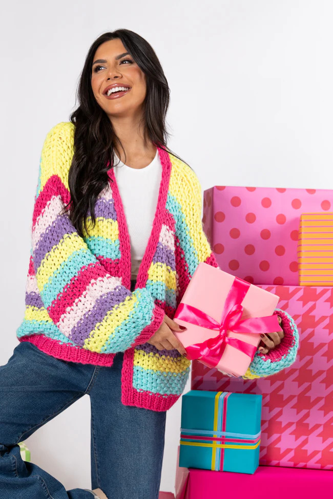 Forgot You Existed Hot Pink Multi Striped Cardigan | Pink Lily