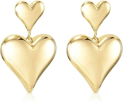Gold Heart Earrings Dangle, Big Heart Dangle Earrings for Women, Sparkly Large Heart Shaped Earri... | Amazon (US)