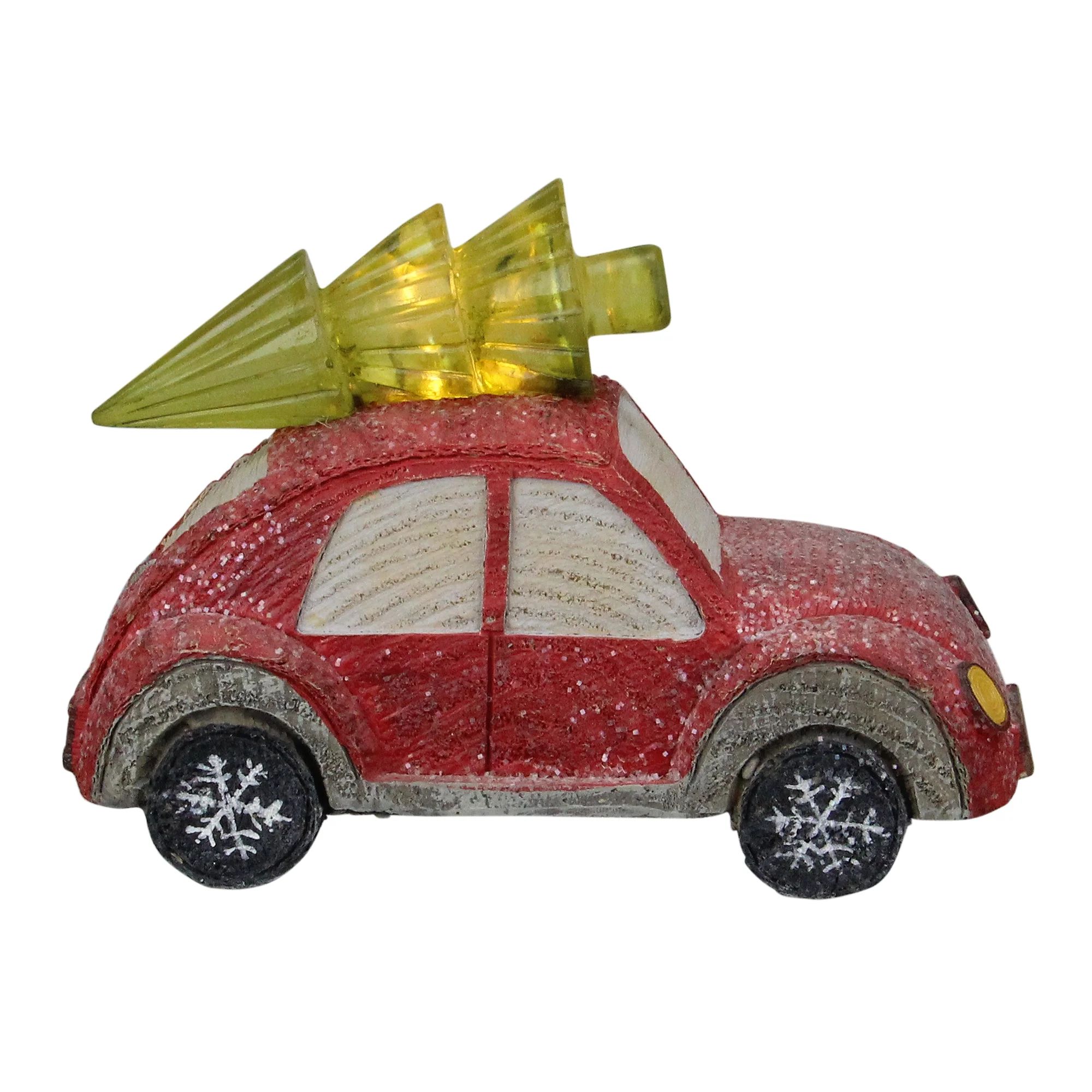 6" Red And Green LED Embellished With Glitter Retro Car With Tree On Top Decoration - Walmart.com | Walmart (US)