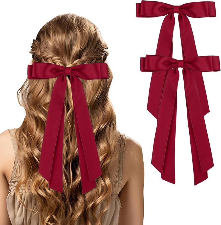 Qianyu 2Pcs Big Bow Hair Clip Long Tail Bowknot Ribbon Bows Tassel Barrette Metal Hairpin Cute Po... | Amazon (UK)