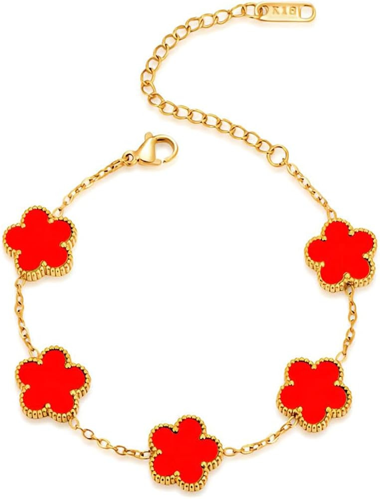 18K Gold Plated Five-leaf Clover Link Bracelets White/Black/Blue/Gold/Red/Green Lucky Bracelets/J... | Amazon (US)