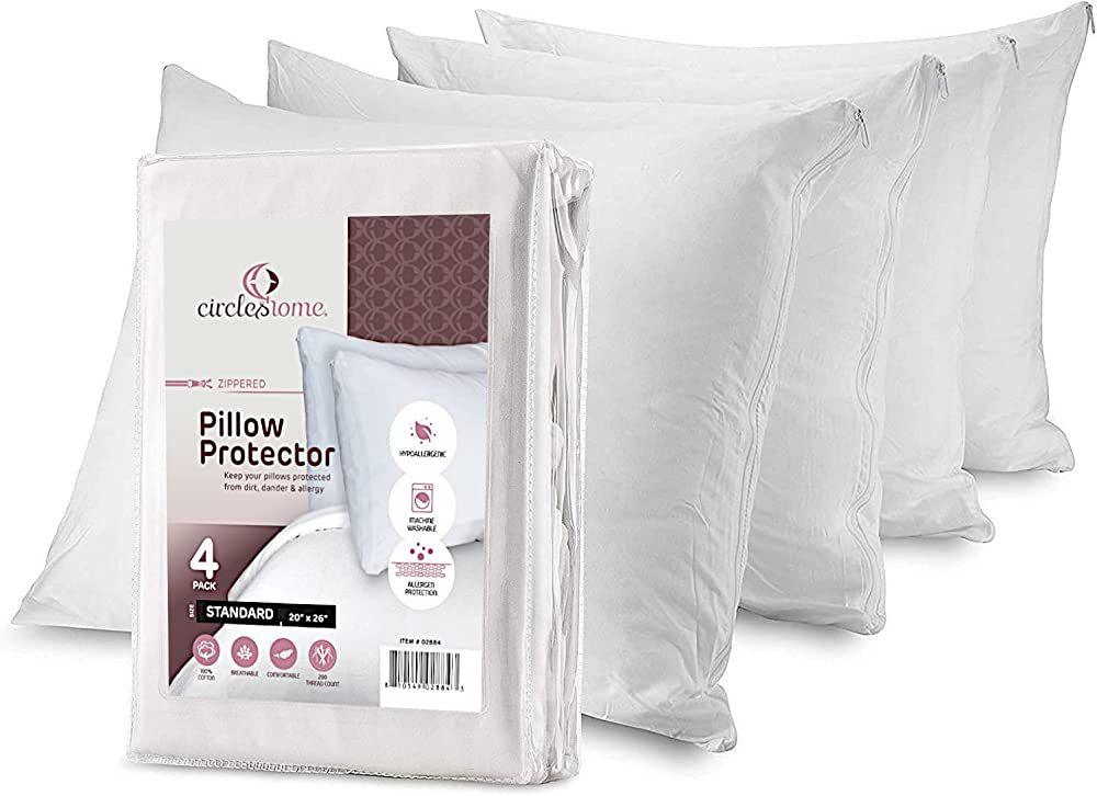 Pillow Protectors 4 Pack Standard Zippered - 100% Cotton Breathable Pillow Covers - Protects Pill... | Amazon (US)