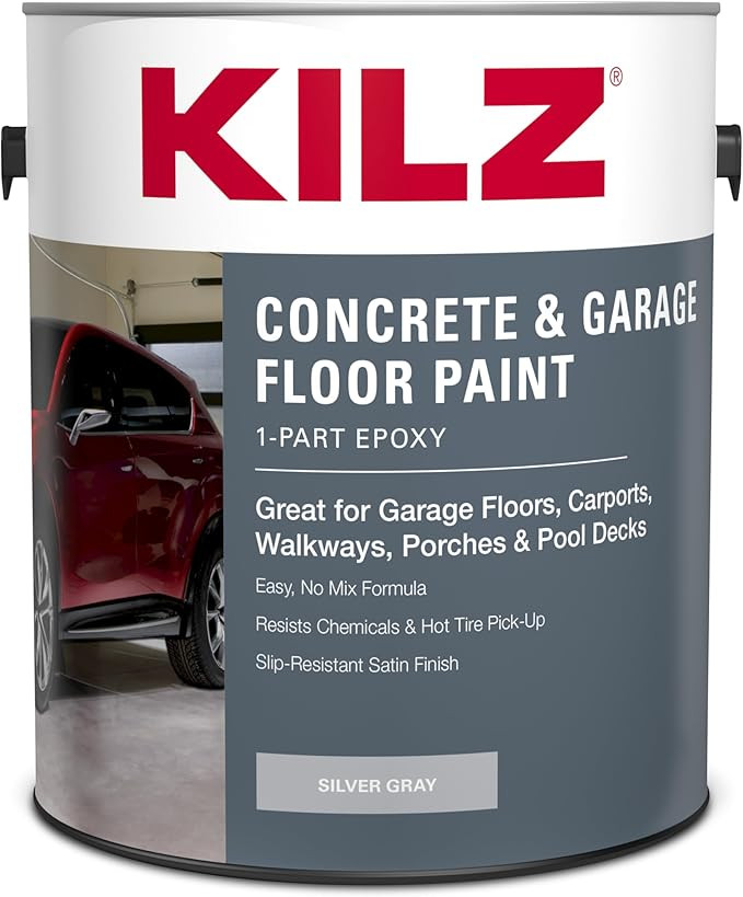 KILZ 1-Part Epoxy Acrylic Concrete and Garage Floor Paint, Interior/Exterior, Satin, Silver Gray,... | Amazon (US)
