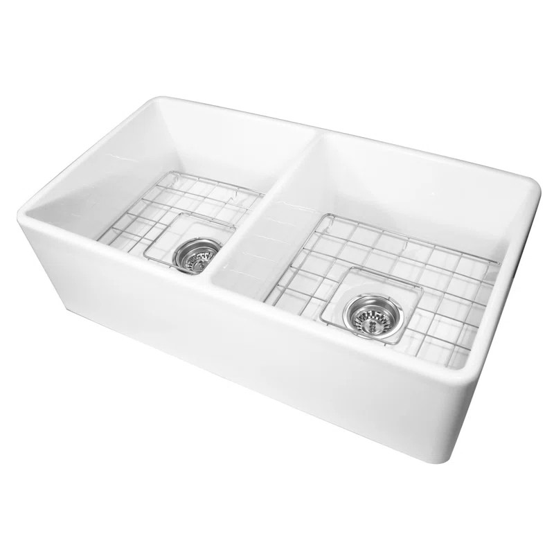 T-FCFS33-DBL Cape 33.25" L x 18" W Double Basin Kitchen Sink with Basket Strainer | Wayfair North America