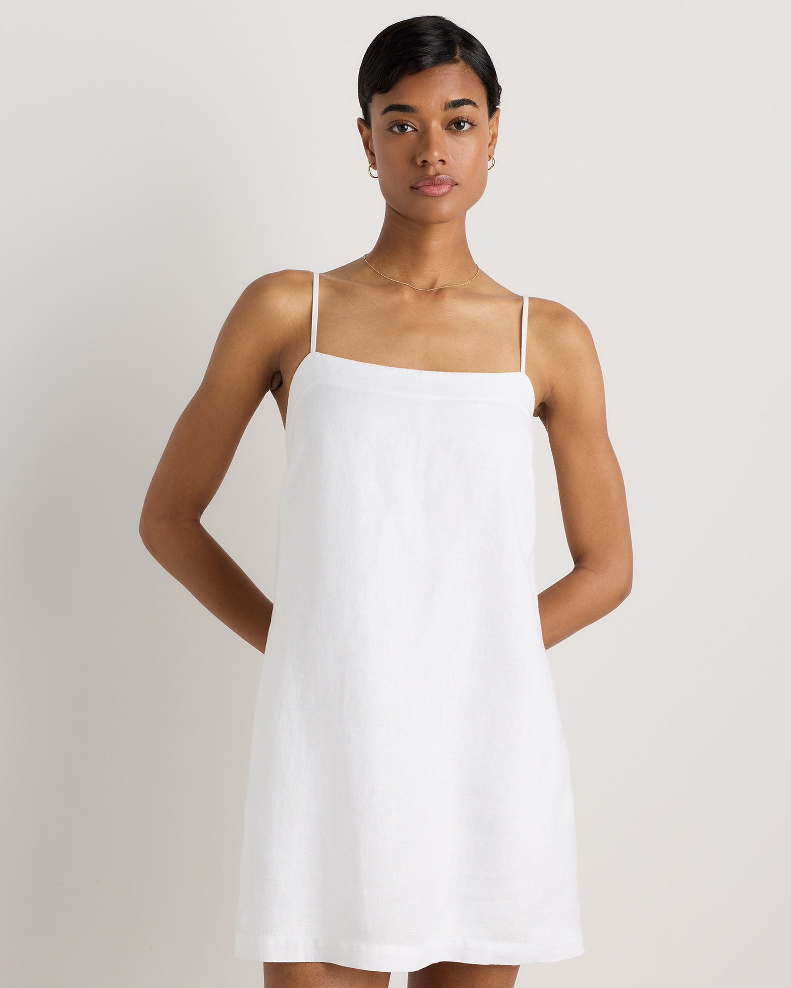 Quince | Women's 100% European Linen Mini Skort Dress in Classic Mini Gingham, Size Medium | Quince