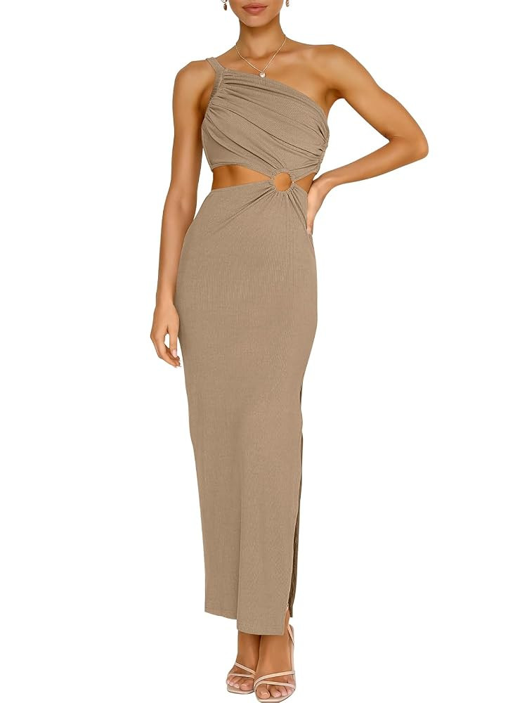 ANRABESS Women Summer One Shoulder Sleeveless Maxi Dress Cutout Sexy Bodycon Semi Formal Dinner D... | Amazon (US)